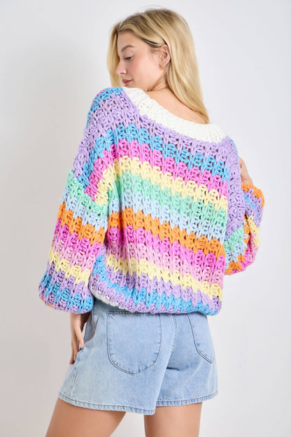 Rainbow Chunky Knit Oversized Cardigan
