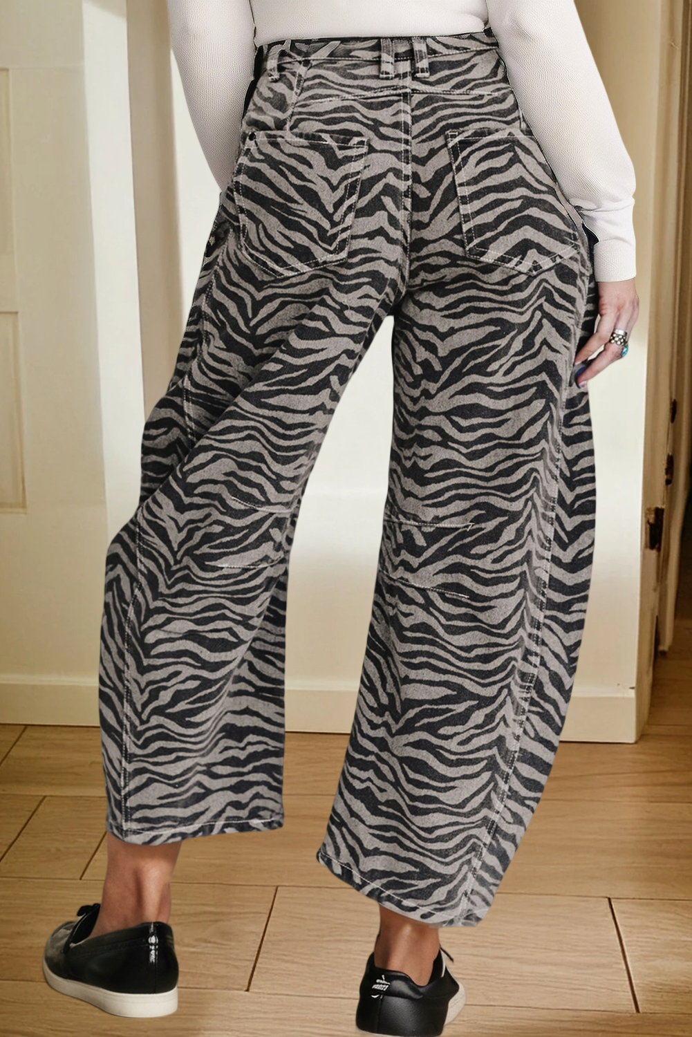Wild Stride Zebra Barrel Jeans