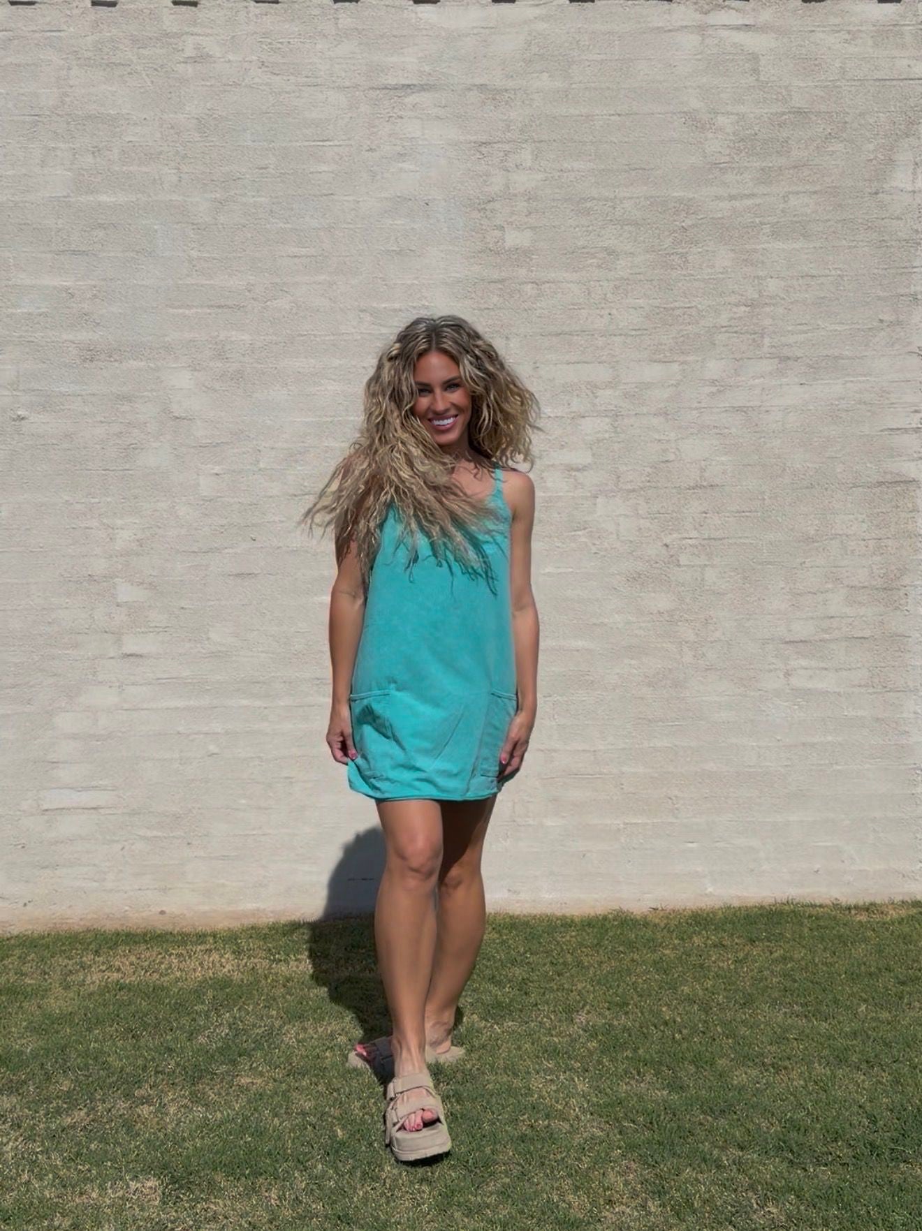Faded & Free Mini Dress - turquoise