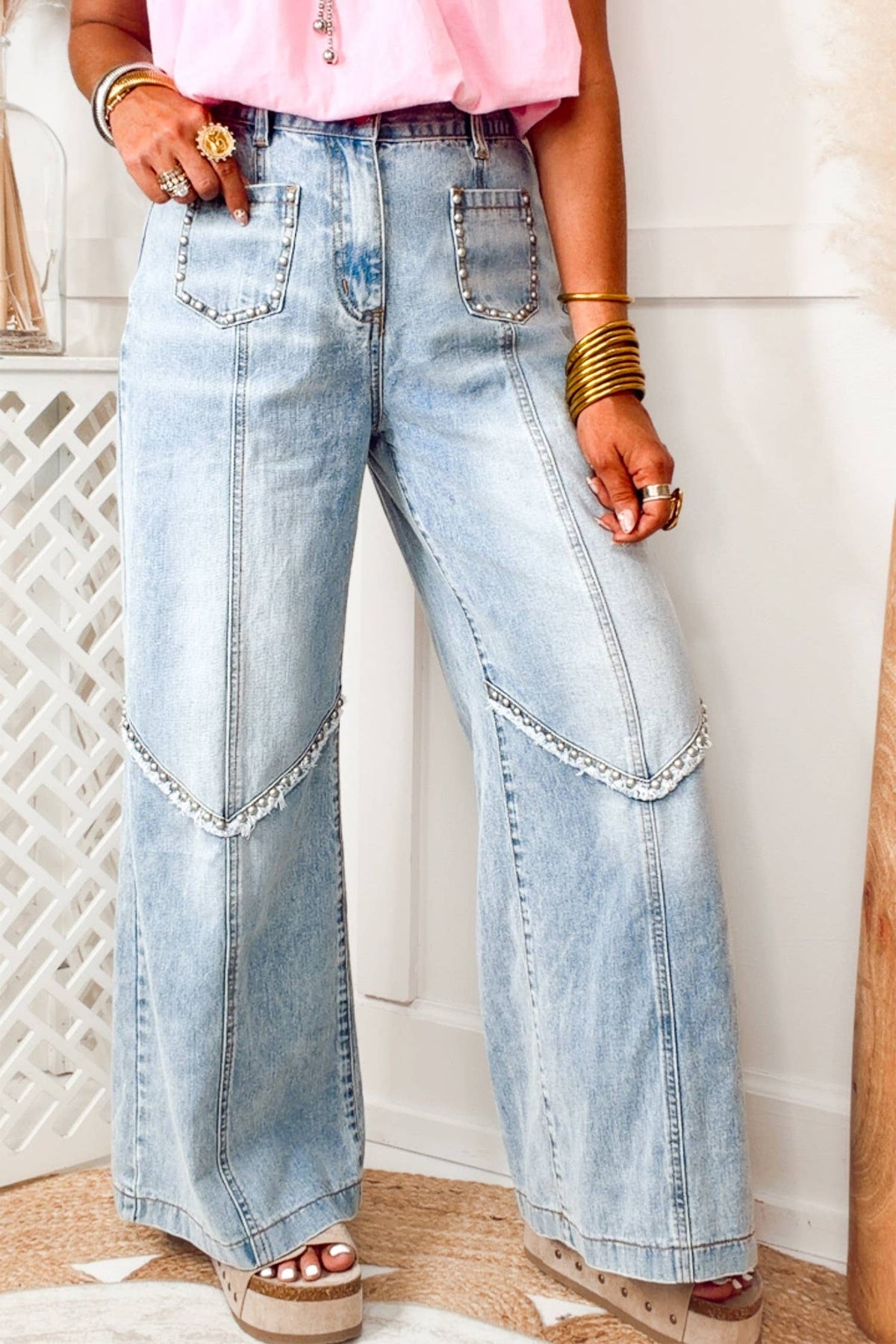 Offbeat Studded Wide-Leg Jeans