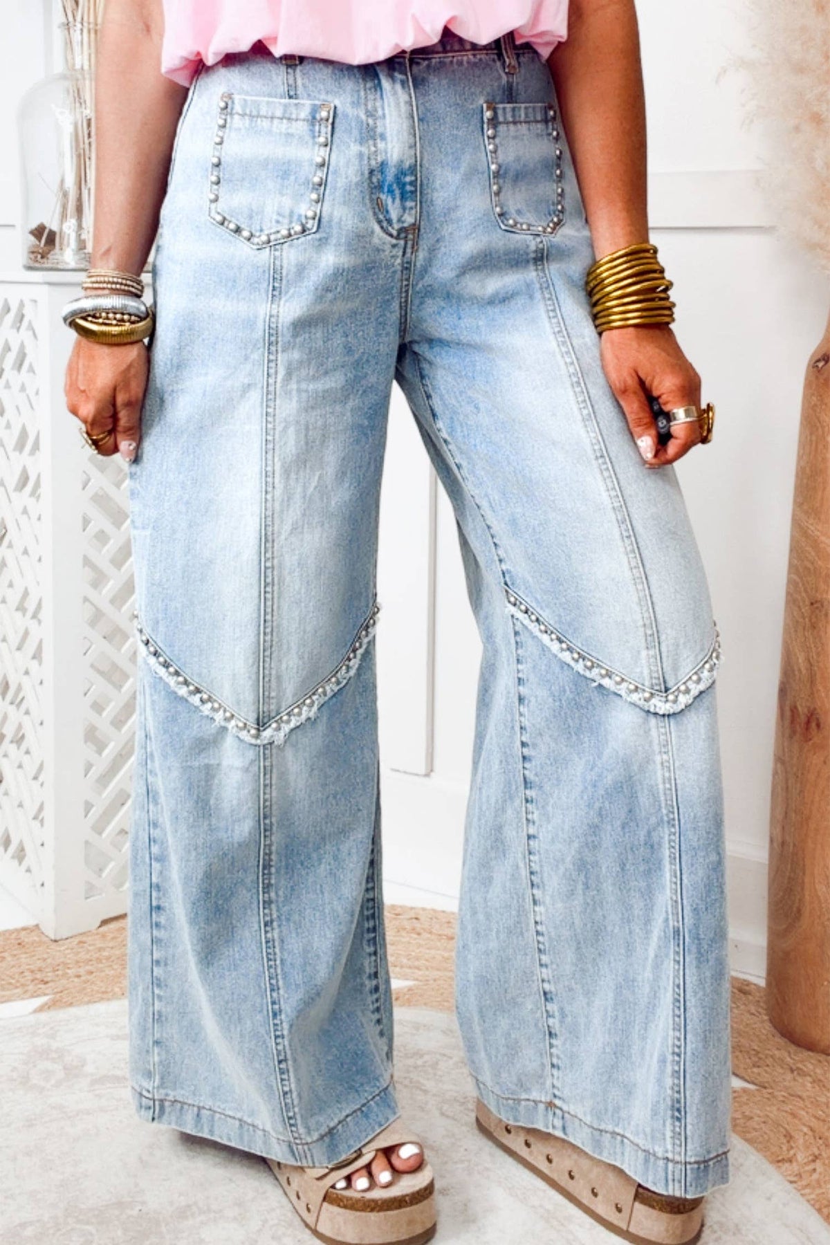 Offbeat Studded Wide-Leg Jeans