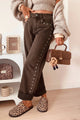 Espresso Edge Studded Wide-Leg Jeans