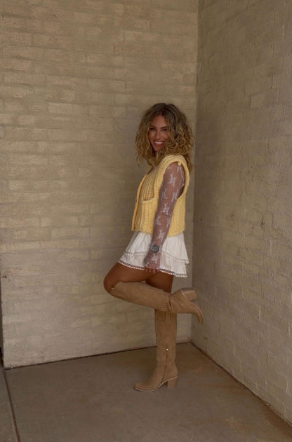 Butter Yellow Crop Sweater Vest