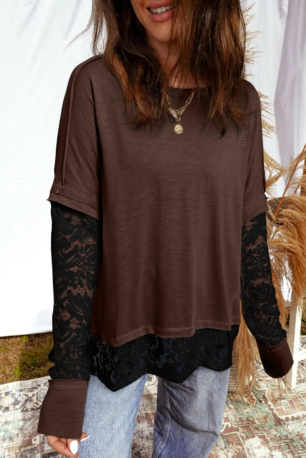 The Midnight Lace Tee - Brown Base