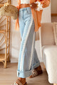 Beau Blue Lace Patchwork Wide-Leg Jeans