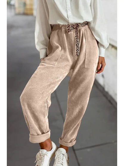 Savannah Corduroy Jogger — Tan Leopard